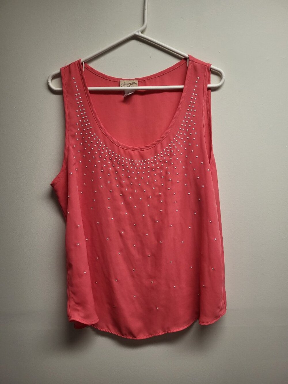 Janette Plus Women's Rhinestone Sleeveless Tank Top Coral Pink Size 1XL